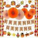 Coneatness Friendsgiving Decorations Kit, Party Banners, Maple Leaf Garlands, Paper Fans&Hanging Swirls, Friends Party Decorations