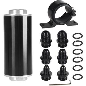 Inline Fuel Filter 6AN 8AN 10AN Adapter 100 Micron Cleanable Fuel Filter Universal 50MM Black