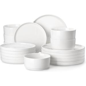 MALACASA 18 Pieces Porcelain Dinnerware Set, Modern White Dish Set for 6, Premium Serving Plates and Bowls Sets, Chip and Scratch Resistant Dishware Sets Kitchen Dishes Dining Ware Set, Series LEAH (18 Piece (Service for 6), Ivory White)