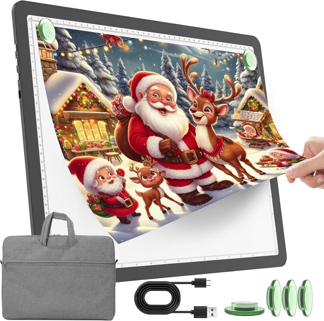 TOHETO Rechargeable A3 Light Pad with Carry Bag for Diamond Painting, Ultra Bright Tracing Light Box for Drawing, Wireless Lightbox for Tracing and Drawing, Cordless Diamond Art Light Board (Black) 