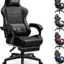 GTPLAYER Gaming Chair, High Back Leather Computer Game Chair with Footrest, Ergonomic Height Adjustable Office Chair with Removable Cover and Lumbar Support for Gaming and Work (Black)