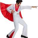 Morph Vegas Rockstar Costume Adult Men Disco Jumpsuit 70s Halloween Outfit for Men Party Wear (Large)