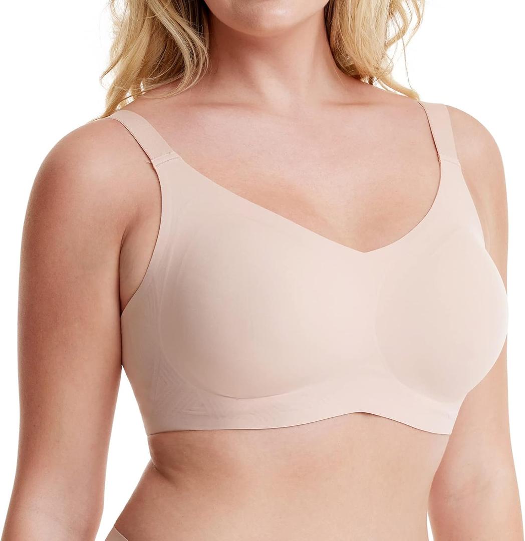 COMFELIE Seamless Bra Wireless Full Coverage Bralette with Support, Born for Her Ultra-Fit TrigonalForm T-Shirt Bra EB061 Beige