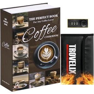 Book Safe with Combination Lock, Hidden Safe (9.5 x 6.2 x 2.2 Inch) with Fireproof Bag, Secret Diversion Safe, Hollow Book Box Hidden Storage, Money Safe Box for Cash (COFFEE) (Large)
