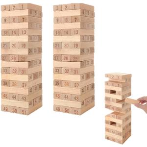 Acrux7 2 Set 51-PCS Wood Stacking Blocks, Natural Beechwood Block Set for Stacking, Parties, Family Gatherings
