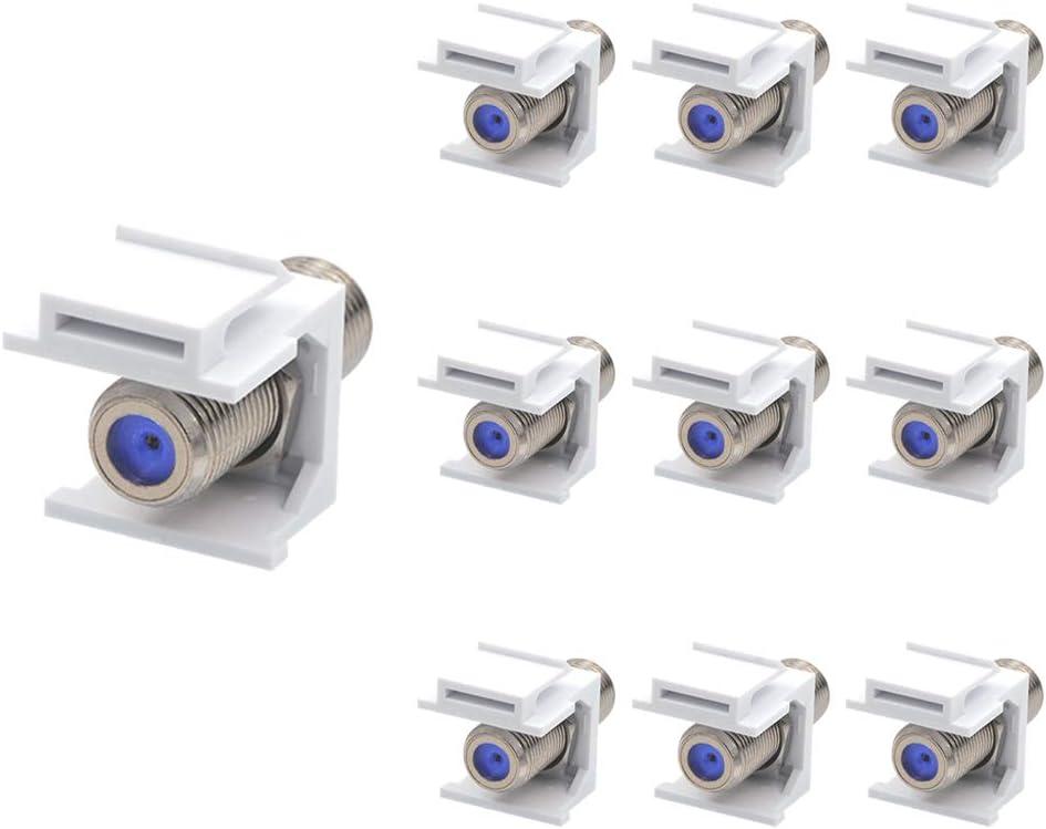 VCE Coax Keystone Jack Insert 3GHz Coaxial Cable Connector, F-Type RG6 Cable Extender Female to Female for Wall Plate and Patch Panel, Nickel-Plated, 10-Pack