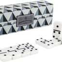 Dominos Set for Adults, Double 6 Domino Set, 28 Jumbo Marbleized White Tiles, Dominoes Set for Adults and Kids - Classic Board Games for Family & Travel (in Rhomb Pattern Leather Case)