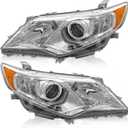 AS Headlights Assembly Replacement for 2012 2013 2014 Toyota Camry L/Se/Le/Xle/Hybrid Chrome Housing Amber Reflector Clear Lens Driver and Passenger Side
