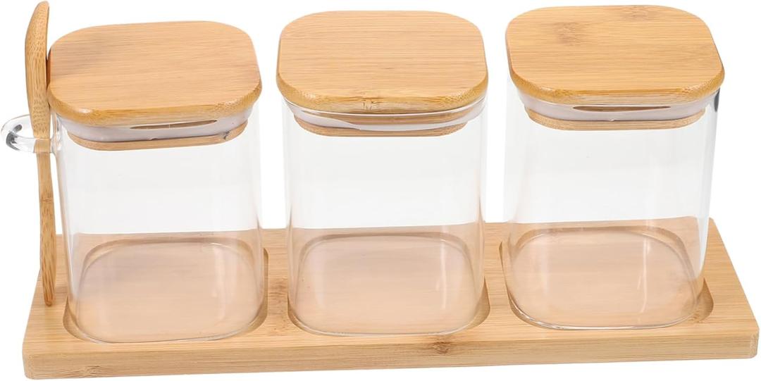 KICHOUSE Kitchen Condiment Containers Glass Spice Jar Lid Tray Salt Sugar Storage Jars Airtight Lids for Seasoning