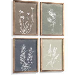 Heiple Framed Boho Wall Art Set of 4 Wooden Wall Art for Rustic Vintage Farmhouse Home Living Room Bedroom Bathroom Kitchen Wall Decor (Brown, 11"x14")