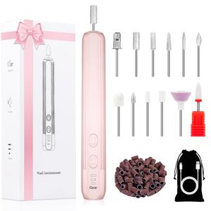 Electric Nail Drill, Professional Manicure Pedicure Kit, Cordless Electric Nail File Set, Rechargeable Pedicure Tools for feet, 3 Speeds Hand Foot Care Nail Drill for Thick Nail Toenail Cuticle (Pink)