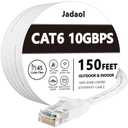 Jadaol Cat 6 Ethernet Cable 150 ft (45.72m), 10Gbps Support Cat8 Cat7 Network, Flat RJ45 LAN Patch Cable, High-Speed Internet Cable for Router, Modem, Switch, Gaming Consoles, Streaming Devices, White