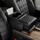 Car Armrest Cushion, Car Center Console Cover, Leather Armrest Cover for Car, Universal Middle Console Cushion with Storage Box, Cup Holder, Phone Slot, Waterproof Interior Accessories (Black)