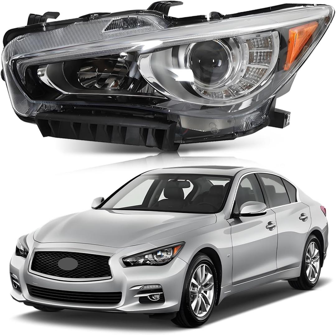 Led Headlights Assembly Compatible with 2014 2015 2016 2017 2018 2019 2020 2021 2022 Infiniti Q50 Left Driver Side W/O AFS OE Fit Headlamp Replacement 260604HB0B
