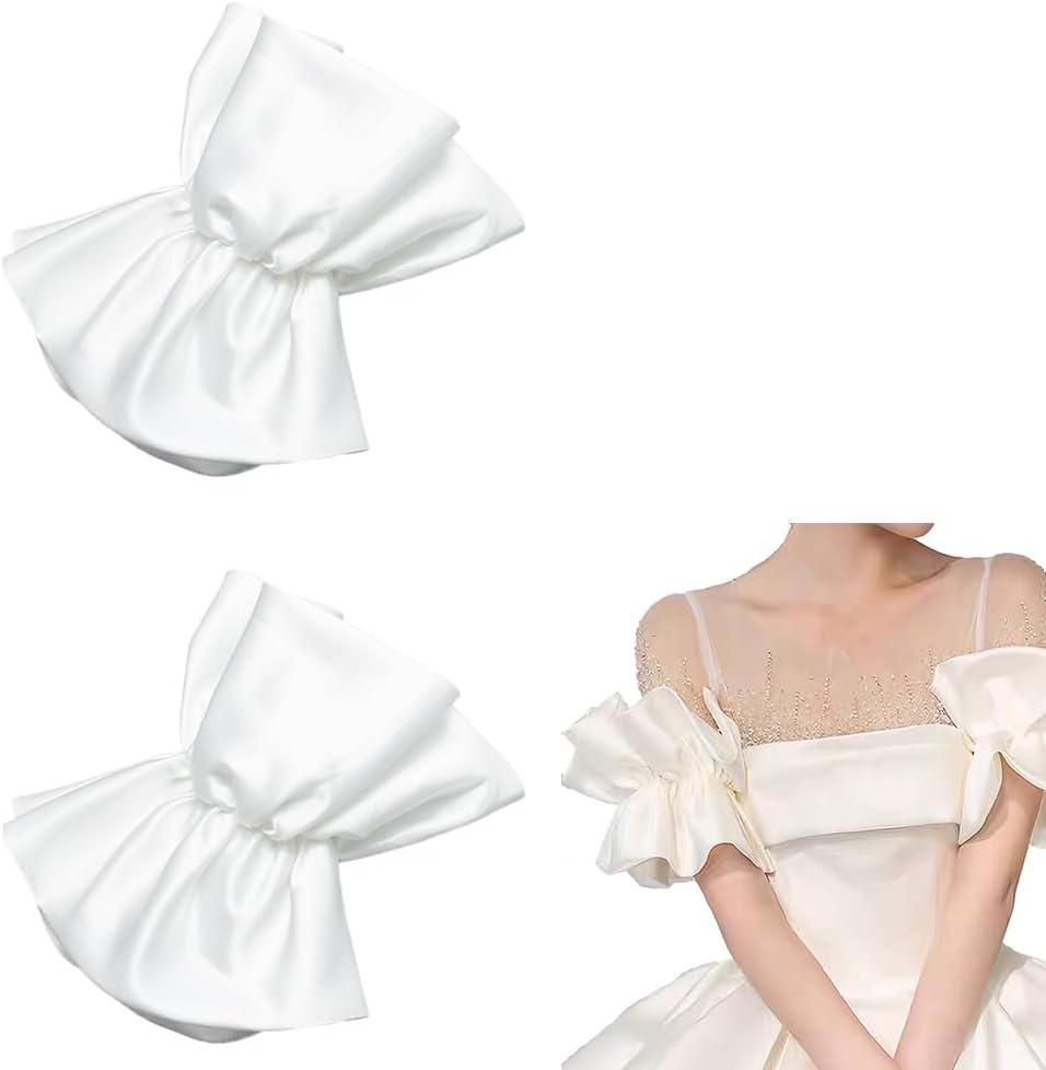 BENECREAT Removable Puff Sleeves, White Polyester Bridal Sleeve Detachable Puff Sleeves for Wedding Dress Bridal Accessories, 12x10x2inch
