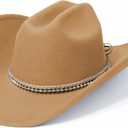 SAJUZEN Cowboy Hats for Women and Men with Wide Brim Felt Western Hats for Cowgirls and Cowboys (Medium, Camel)