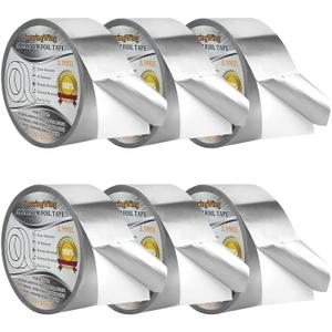 6Rolls Aluminum Foil Tapes, HVAC Duct Tape Heavy Duty, Silver Metal Adhesive Insulation Tape (3.9mil, 2"x65 Feet) High Temperature for Pipe Ductwork, Sealing Patching Heat Cold Air Ducts, Dryer Vents
