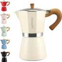 Mongdio Stovetop Espresso Maker Moka Pot, Cuban Coffee Maker Stove top coffee maker Moka Italian Espresso Greca Coffee Maker Brewer Percolator, 6 Espresso Cups, 10 oz - White