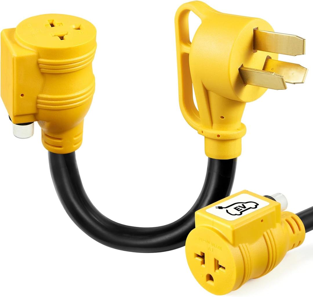 NEMA N10-50P 50Amp to Dryer Plug to 6-20R EV Charger Adapter, 50A 250V 3-Prong Dryer Plug to 20A 250V 6-20R, 10-30P to 6-20R Power Cord for EV Car Charging at Dryer Outlet