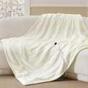 Bedsure Heated Blanket Throw Blanket with Preheat Function - Fast Heating Electric Blanket, Soft Flannel Throw with 6 Time Settings(Up to 10H) & 6 Heating Settings, Gifts for Grandma (50"x60", Ivory)