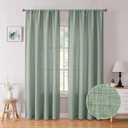 Tollpiz Short Linen Curtains Bedroom Rod Pocket Semi Sheer Curtain Burlap Light Filtering Thick Linen Drapes for Living Room, 38 x 45 inches Long, Sage Green, Set of 2 Panels