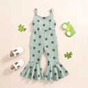 Toddler Baby Girls Bell-Bottoms Jumpsuit Ribbed Sleeveless Spaghetti Straps Romper Heart Valentines Outfit (Green)