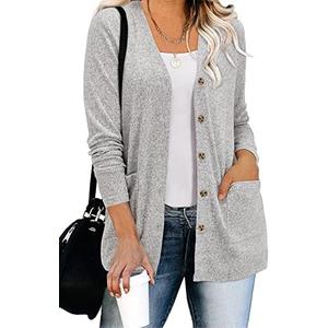 ULTRANICE Women's Cardigan Sweaters Lightweight Long Sleeve Open Front Knitted Button Down Cardigans Tops with Pockets Large
