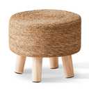Cpintltr Foot Stool Natural Seagrass Hand Weave Poufs Round Ottoman for Couch Desk Soft Step Stool Padded Foot Rest with Non-Skid Pine Legs for Hallway Office Lounge Natural