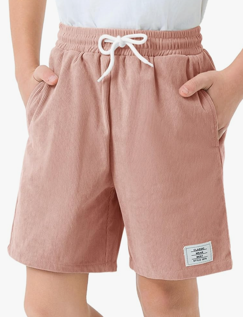 Haloumoning Boys Corduroy Shorts Kids Casual Elastic Waist Drawstring Summer Shorts with Pockets 5-14 Years