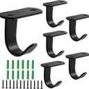 Piutouyar 6 Pack Black Screw Mounted Ceiling Hooks, Heavy Duty Under-Shelf Coat Hook, Stainless Steel Towel/Robe Clothes Hook Hanger for Cabinet, Kitchen, Cupboard, Bathroom