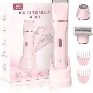 Bikini Trimmer for WomenElectric Body Hair Trimmer, 3 in 1 Wet/Dry Shaver Groomer, Replaceable Ceramic Blade Heads, Electric Razors for Women Legs, Bikini Shaver
