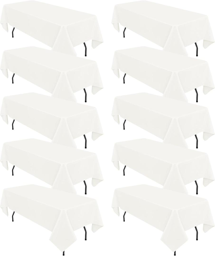 10 Pack Ivory Tablecloths for 8ft Rectangle Tables 60 x 126 Inch - Polyester Table Cover Stain and Wrinkle Resistant Washable Fabric Table Clothes for Wedding Party Banquet Reception Restaurant