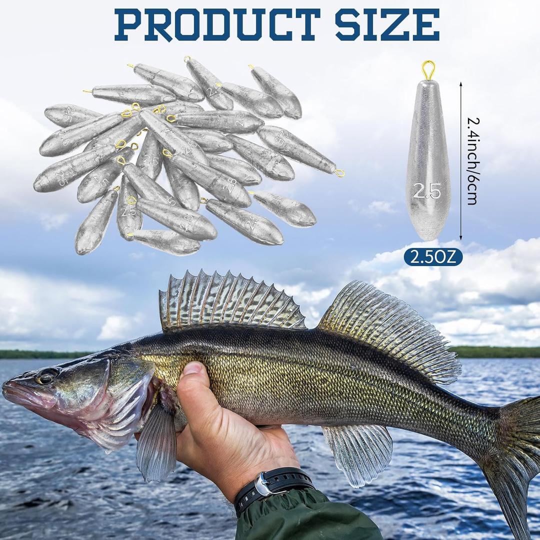 Landhoow Drop Shot Fishing Sinker Weights Kit Freshwater Catfishing Fishing Sinker Bass Casting Removable Line Saltwater Streamlined Snap Weight for Trolling Surf Tackle 11 PCS