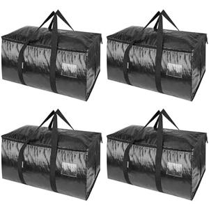 4-Pack Oversized Moving Bags with Reinforced Handles, Heavy-Duty Storage Tote for Clothes, Moving Supplies (Black, 4-Pack)