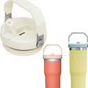 2PC Replacement 20oz and 30oz Leak Proof Tumbler Lid With Straw - Fit For Stanley Adventure Quencher H2.0 30oz, 20oz With Handler and 20oz Without Handle Tumbler (Cream, 20OZ AND 30OZ)