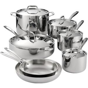Tramontina Signature Tri-Ply Clad Stainless Steel 12-Pc Pots and Pans Set
Cookware Kitchen Set, Induction-Ready, Dishwasher-Safe, NSF-Certified, Made in Brazil
