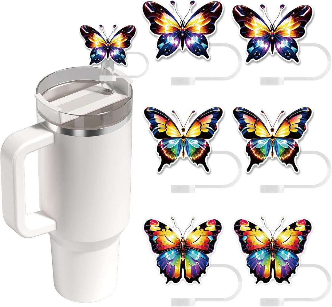 3 x Butterfly Straw Topper for Stanley Cup, Silicone Glitter Straw Cover, Cute Straw Cover Cap Tumbler Cup Accessories