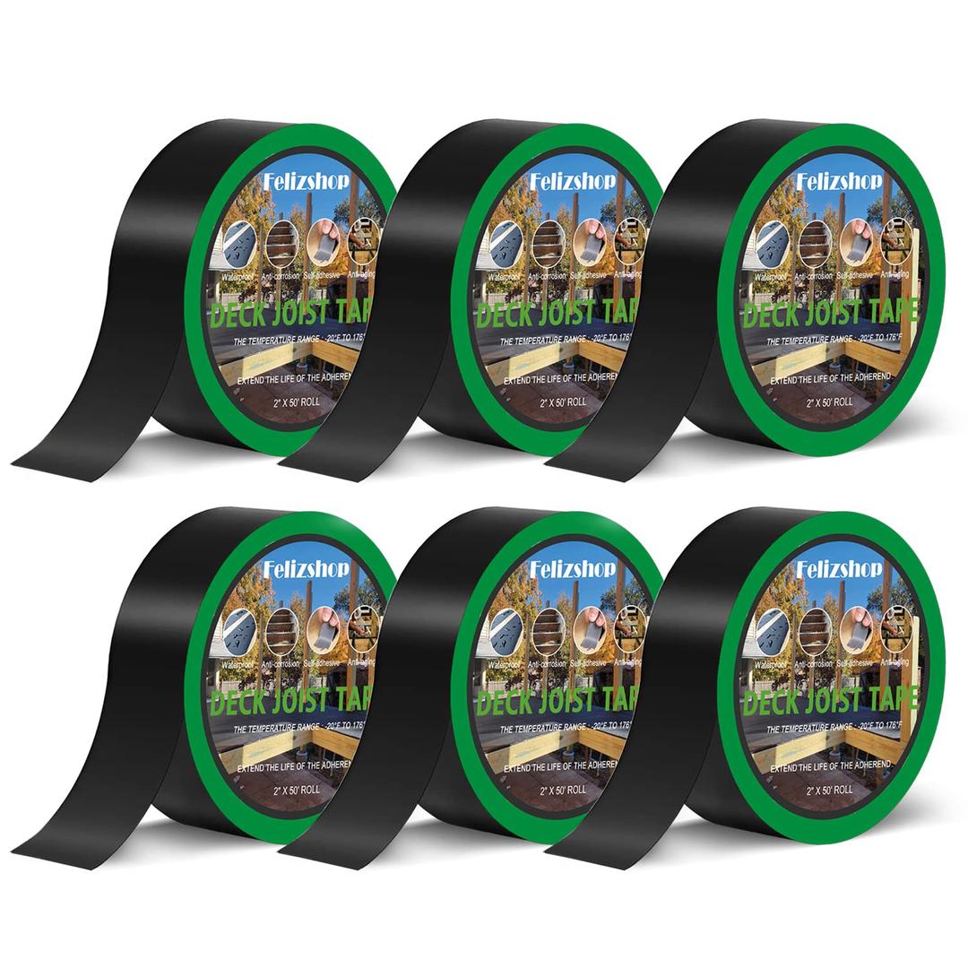 Deck Joist Tape 2'' x 50' Flashing for Decking and Beams - Butyl Tape for Building Joists (6 Rolls)