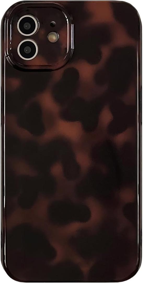 Aesthetic Tortoise Shell Phone Case for iPhone 12 6.1in,Retro Cool Girl Leopard Print Brown Amber Trendy Full Camera Protective Cover for iPhone 12 6.1"