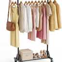 Rolling Garment Rack - Retractable Clothes Rack with Hanging Rods, Lockable Wheels and Bottom Storage Shelf - Sturdy Coat Rack, Freestanding Clothing Organizer for Bedroom, Laundry & Closet