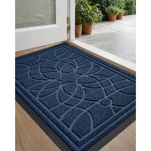 DEXI Front Door Mat Outside Entrance, Heavy Duty Non Slip Low Profile Doormat for Entryway, Trap Dirt and Moisture Welcome Mats, Easy Clean, Patio, Garage, 3x2, Blue (Navy)