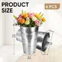 12 Inch Galvanized Flower Buckets, 6 Pcs Farmhouse Metal Flower Vases French Tin Planter Bucket for Party Wedding Centerpiece, Vintage Home Table Decor, French Country (Silver)