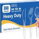 SIUQ 360 Count Heavy Duty Clear Plastic Silverware, 150 Forks, 150 Spoons, 60 Knives, Disposable Plastic Utensils Set, Plastic Cutlery Set, Plasticware Bulk for Parties, Catering, Picnic