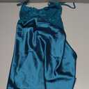 Avidlove Women Lingerie V Neck Sexy Nightwear Satin Sleepwear Lace Chemise Mini Babydoll Nightgown (Blue, XL)