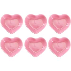 WHJY Pink Love Heart Shaped Ceramic Bowl Set of 6, Contemporary Porcelain Side Dishes, Seasoning & Soy Dipping Sauce Bowls for Wedding & Birthday Party