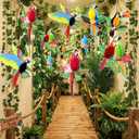 18 Pcs Rainforest Party Decorations Hanging Tropical Birds Parrot Honeycomb Paper Cutouts Jungle Artificial Ivy Fake Vines Palm Leaves Garland for Hawaiian Rio Luau Tropical VBS Jungle Party Decor