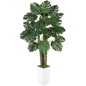 Fake Monstera 6ft - Faux Monstera Plant with White Tall Planter - Artificial Monstera Deliciosa Plants - Faux Tropical Floor Plants Indoor for Home Office Living Room Decor Indoor
