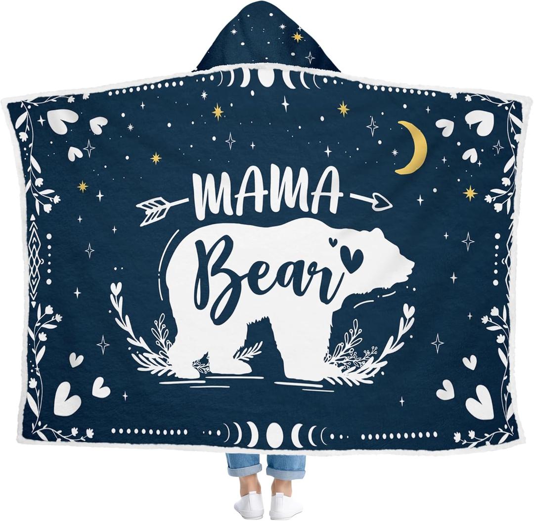 GEEMBI Birthday Gifts for Mom - Mama Bear Blue Blanket Hoodie 47x72 in - Mom Birthday Gifts from Daughter Son Husband, Mama Gift Ideas, Gift for Mother Grandma Wife, Hoodie Blanket for Women
