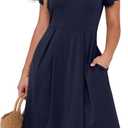 ANRABESS Women Summer Dress Casual Short Sleeve V Neck A-Line Knee Length Pleated Flowy 2026 Fashion Midi Dresses with Pocket (Medium)