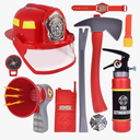 Liberty Imports 10 PCs Fireman Gear Firefighter Costume Role Play Career Dress Up Starter Toy Accessories Pretend Play Set with Helmet, Tools for Kids, Toddlers